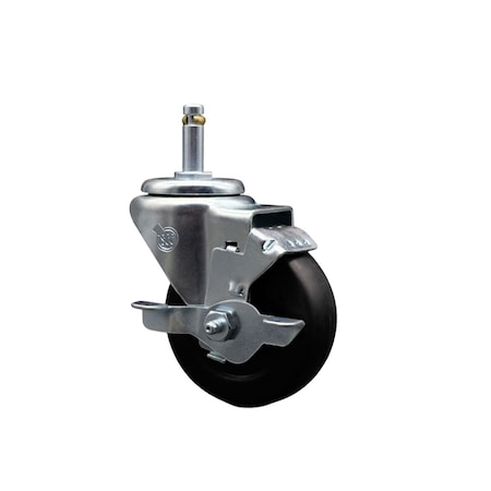 Service Caster 3.5'' Soft Rubber Wheel Swivel 7/16'' Grip Ring Stem Caster with Brake SCC-GR20S3514-SRS-TLB-716138